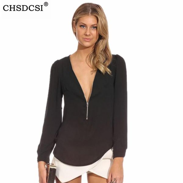 chiffon blouses deep v neck shirts women zipper long sleeve work wear blusas femininas female women's &, White
chiffon blouses deep v neck shirts women zipper long sleeve work wear blusas femininas female women's &, White