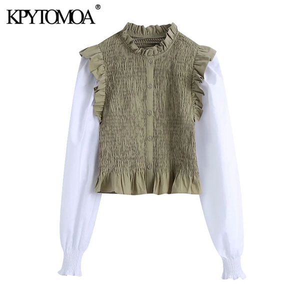 women fashion patchwork smocked elastic cropped blouses vintage long sleeve ruffled female shirts chic 210416, White
women fashion patchwork smocked elastic cropped blouses vintage long sleeve ruffled female shirts chic 210416, White