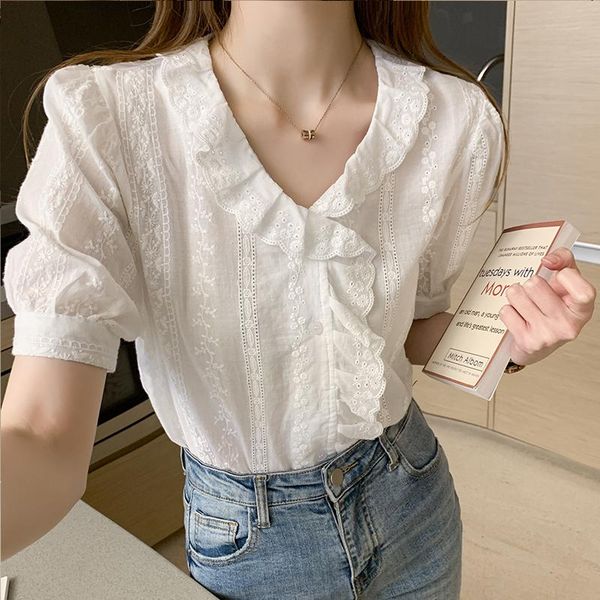women's blouses & shirts elegant shirt lady retro women casual short sleeve ruffles blouse 2021 summer, White
women's blouses & shirts elegant shirt lady retro women casual short sleeve ruffles blouse 2021 summer, White