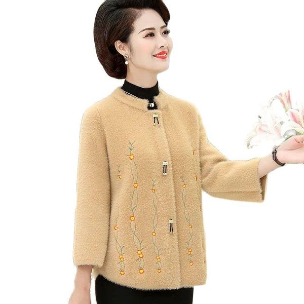 women's wool & blends mom fall winter clothes lmitate mink fleece round neck button embroidered nine points sleeve ms thicken woolen la, Black
women's wool & blends mom fall winter clothes lmitate mink fleece round neck button embroidered nine points sleeve ms thicken woolen la, Black