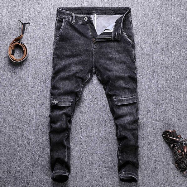 american street style fashion men jeans black color elastic slim fit spliced designer casual denim pants d0gi, Blue
american street style fashion men jeans black color elastic slim fit spliced designer casual denim pants d0gi, Blue