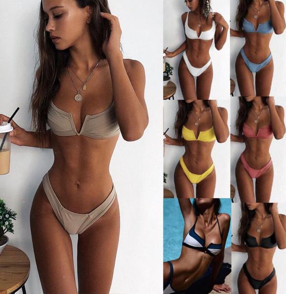 women's swimwear low waist solid color v-shaped push-up bikini beach ladies brazilian 2021 split set mujer, White;black
women's swimwear low waist solid color v-shaped push-up bikini beach ladies brazilian 2021 split set mujer, White;black