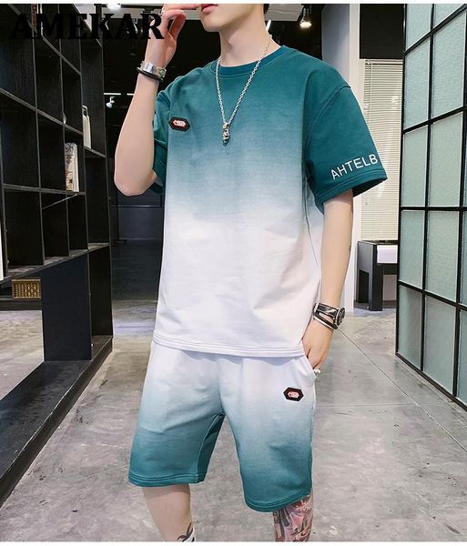 men sets summer short sleeve shirt gradient color clothing sportswear 2 piece set sweatsuit track shorts male men's tracksuits, Gray
men sets summer short sleeve shirt gradient color clothing sportswear 2 piece set sweatsuit track shorts male men's tracksuits, Gray