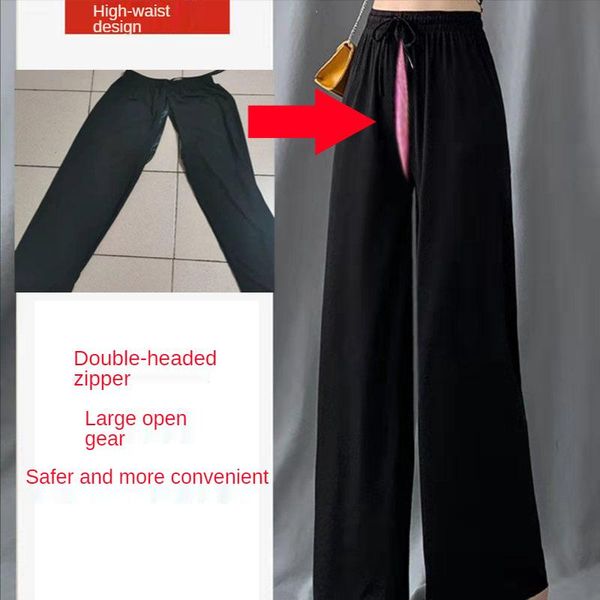 women's pants & capris summer ice silk double head invisible zipper open crotch wide leg loose thin high waist drooping cool casual do, Black;white
women's pants & capris summer ice silk double head invisible zipper open crotch wide leg loose thin high waist drooping cool casual do, Black;white