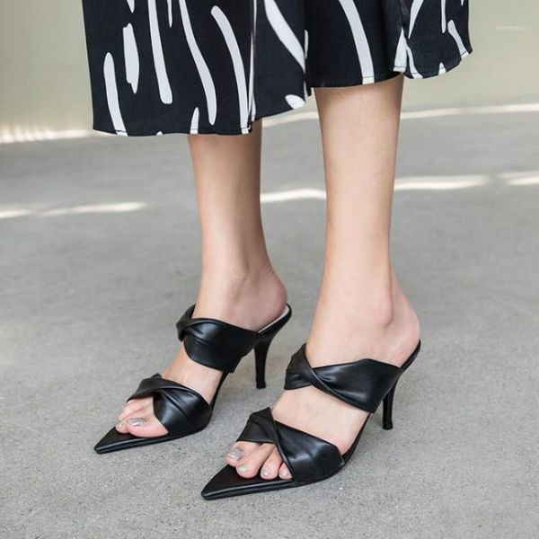 summer women's leather high heel thin heeled slippers fairy wind open toe fashion slipper1, Black 
summer women's leather high heel thin heeled slippers fairy wind open toe fashion slipper1, Black