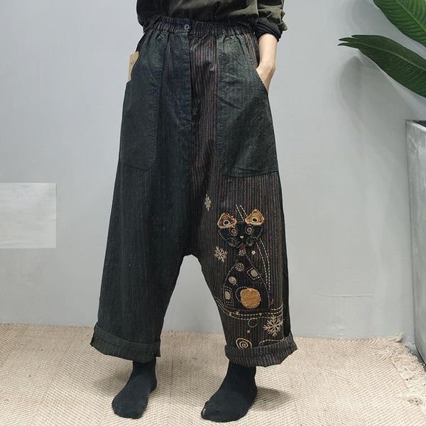 women's pants & capris autumn women retro loose casual trousers ladies 2021 elastic waist vintage embroidery, Black;white
women's pants & capris autumn women retro loose casual trousers ladies 2021 elastic waist vintage embroidery, Black;white