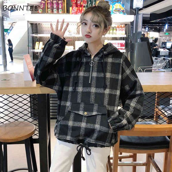 women's hoodie, vintage plaid, zipper, loose, bat sleeve, pocket, korean style, fashion, fit, leisure simplicity, Black
women's hoodie, vintage plaid, zipper, loose, bat sleeve, pocket, korean style, fashion, fit, leisure simplicity, Black