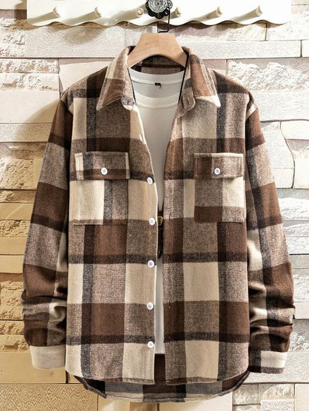 men plaid overcoat without hoodie u2io#, Black;brown
men plaid overcoat without hoodie u2io#, Black;brown