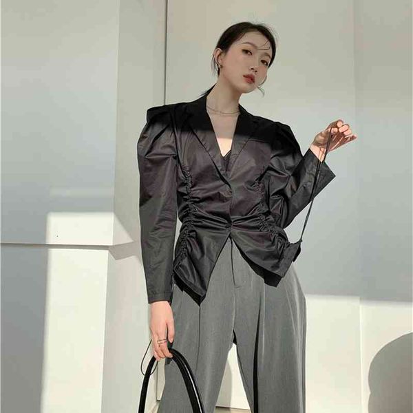 women's knits & tees spring drawstring designer puff sleeve black lapel button up long blouse fashion ladies clothing h5x1, White
women's knits & tees spring drawstring designer puff sleeve black lapel button up long blouse fashion ladies clothing h5x1, White