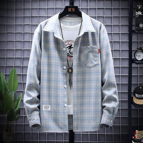 men's casual shirts 2021 autumn plaid shirt korean version trend loose handsome versatile slim fit styles brand for man, White;black
men's casual shirts 2021 autumn plaid shirt korean version trend loose handsome versatile slim fit styles brand for man, White;black