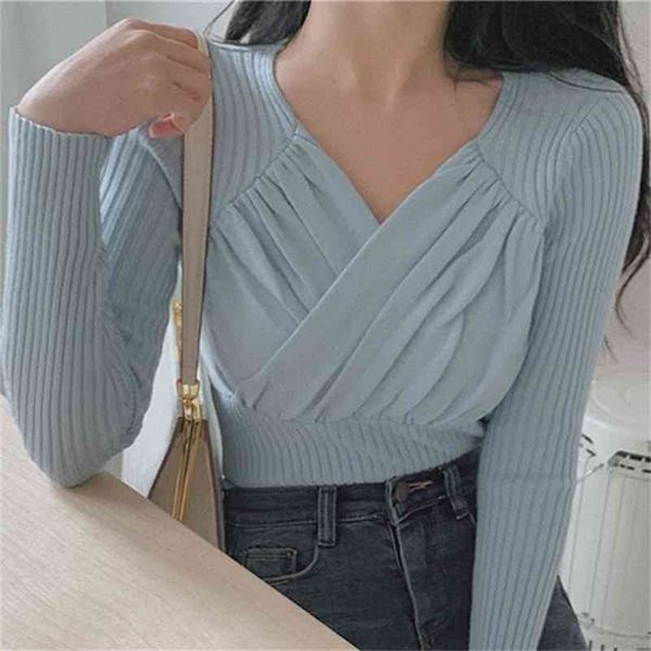 spring autumn women sweater knitting elegant lady cross fashionable wild pullovers short 210416, White;black
spring autumn women sweater knitting elegant lady cross fashionable wild pullovers short 210416, White;black