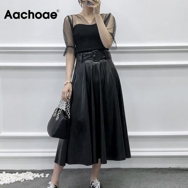 aachoae lady black color pu leather skirt elegant high waist pleated skirt with belt loose a line midi skirts office wear 210413
aachoae lady black color pu leather skirt elegant high waist pleated skirt with belt loose a line midi skirts office wear 210413