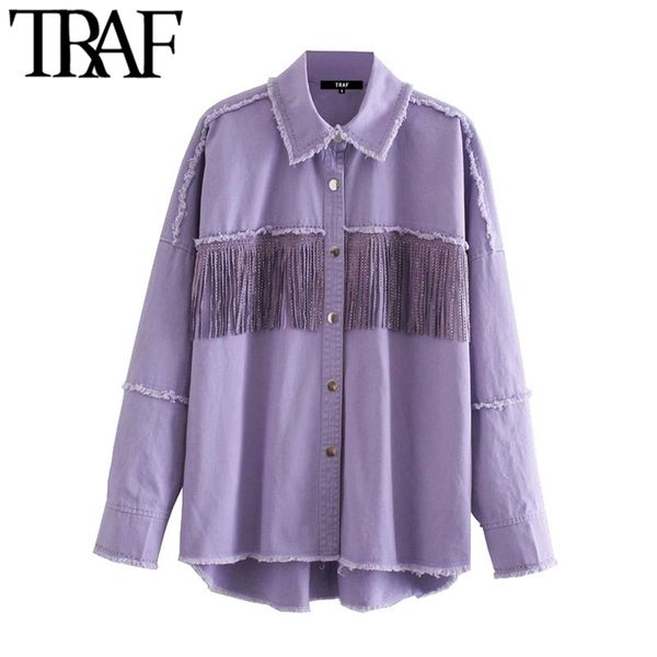 women fashion with studs fringe loose denim jacket coat vintage long sleeve frayed female outerwear chic 210507, Black;brown
women fashion with studs fringe loose denim jacket coat vintage long sleeve frayed female outerwear chic 210507, Black;brown