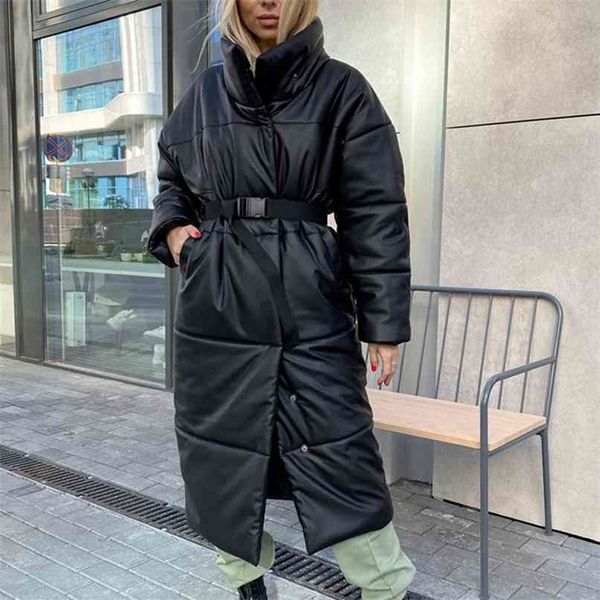 leather parka fashion straight loose pockets coats elegant long cotton jackets female ladies 210925, Black
leather parka fashion straight loose pockets coats elegant long cotton jackets female ladies 210925, Black