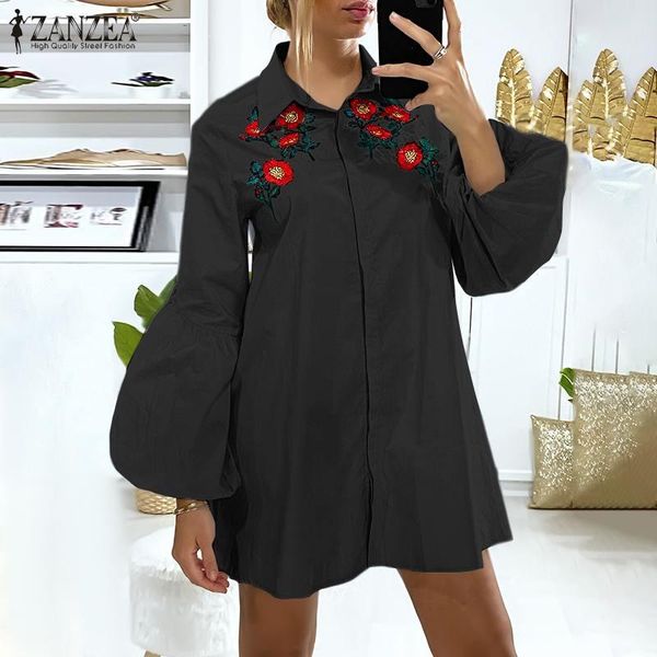 casual dresses zanzea oversized vintage women shirt dress 2021 summer embroidery mini solid puff sleeve a-line lapel party robe, Black;gray 
casual dresses zanzea oversized vintage women shirt dress 2021 summer embroidery mini solid puff sleeve a-line lapel party robe, Black;gray
