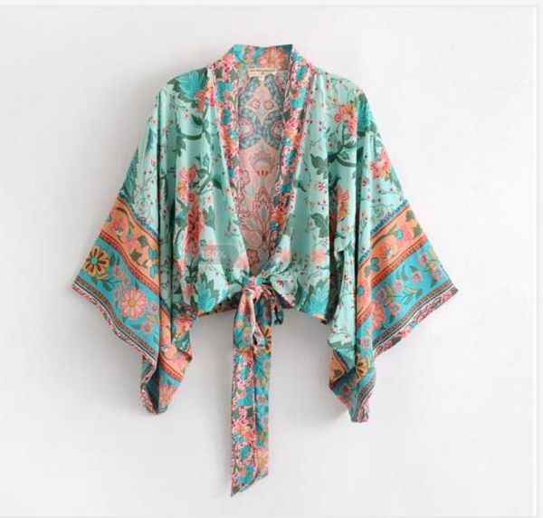 bohemian flower print kimono bow tie peacock shirt vintage woman batwing sleeve cross v-neck cardigan loose blouse femme blusas, White
bohemian flower print kimono bow tie peacock shirt vintage woman batwing sleeve cross v-neck cardigan loose blouse femme blusas, White