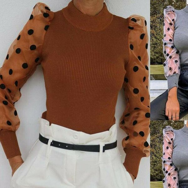 elegant mesh sheer sleeve womens shirts polka dot puff spring autumn slim mock neck female, White
elegant mesh sheer sleeve womens shirts polka dot puff spring autumn slim mock neck female, White