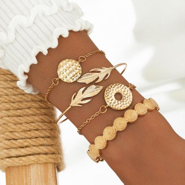 fashion and elegant temperament wrist jewelry with hollow round solid round feather 4-piece bracelet for female, Black
fashion and elegant temperament wrist jewelry with hollow round solid round feather 4-piece bracelet for female, Black