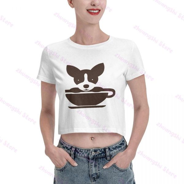 women's t-shirt fashion a dog that likes coffee midriff t-shirts, White
women's t-shirt fashion a dog that likes coffee midriff t-shirts, White