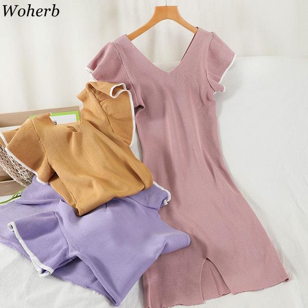 party dresses woherb korean chic short sleeve knit women dress 2021 summer fashion elastic split bodycon vestidos v neck elegant slim, White;black
party dresses woherb korean chic short sleeve knit women dress 2021 summer fashion elastic split bodycon vestidos v neck elegant slim, White;black