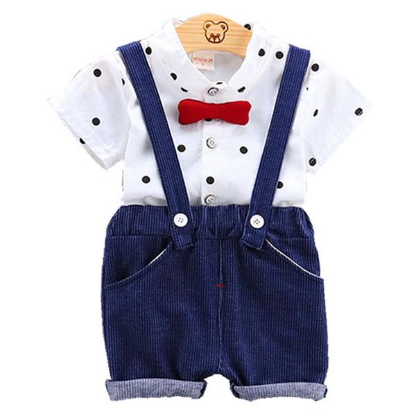 clothing sets kids boy summer fashion boys polka dot printed shirt short sleeve braces pants casual baby two-piece set, White