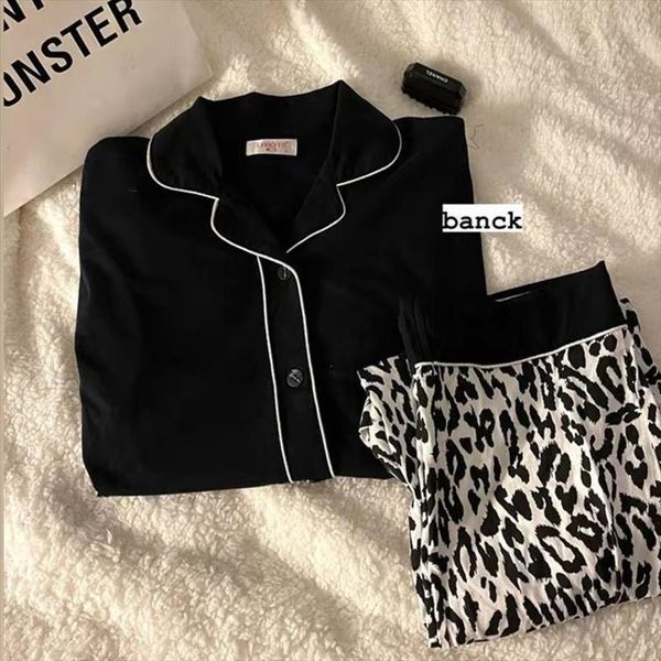 spring and autumn thin womens sleepwears comfortable pajamas leopard cardigan print suit women housewear, Black;red
spring and autumn thin womens sleepwears comfortable pajamas leopard cardigan print suit women housewear, Black;red