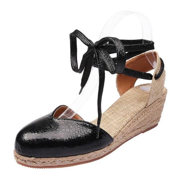 dress shoes hollow straw fisherman women's wedge heel thick bottom pumps round head spring autumn lace-up high-heeled sandals 34~43, Black
dress shoes hollow straw fisherman women's wedge heel thick bottom pumps round head spring autumn lace-up high-heeled sandals 34~43, Black