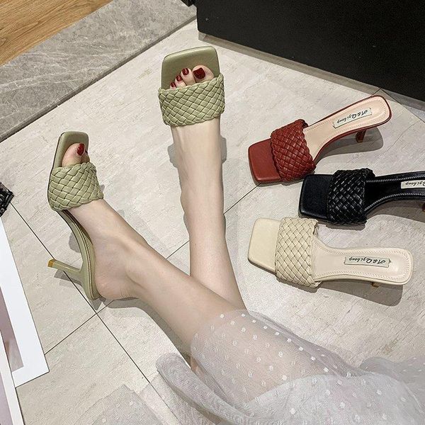 summer women slippers high heel shoes woman fashion woven design square toe slides quality, Black
summer women slippers high heel shoes woman fashion woven design square toe slides quality, Black