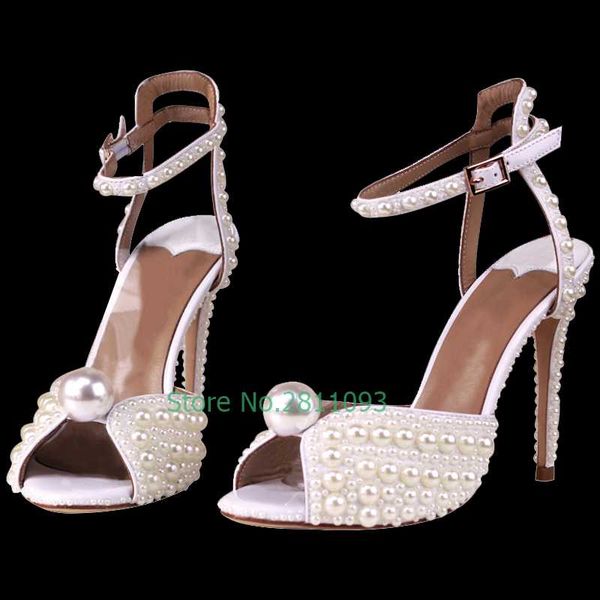 pearl decor peep toe sandals handmade custom made wedding women shoes ankle buckle shiny thin high heels cut out studed, Black
pearl decor peep toe sandals handmade custom made wedding women shoes ankle buckle shiny thin high heels cut out studed, Black