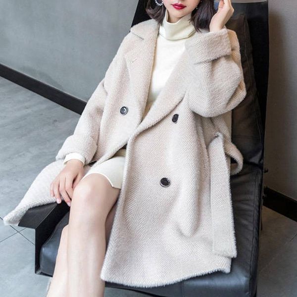 women's wool & blends 2021 winter women coat korean warm outwear female belted thicken loose jacket fashion mid length office coats bei, Black
women's wool & blends 2021 winter women coat korean warm outwear female belted thicken loose jacket fashion mid length office coats bei, Black