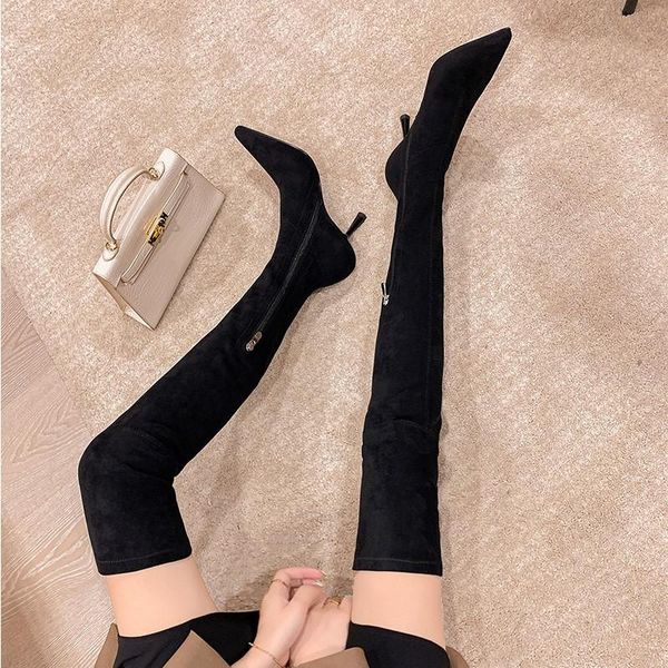 boots concise stovepipe stretch over-the-knee women winter keep warm faux suede pointed toe high heel thigh long, Black
boots concise stovepipe stretch over-the-knee women winter keep warm faux suede pointed toe high heel thigh long, Black