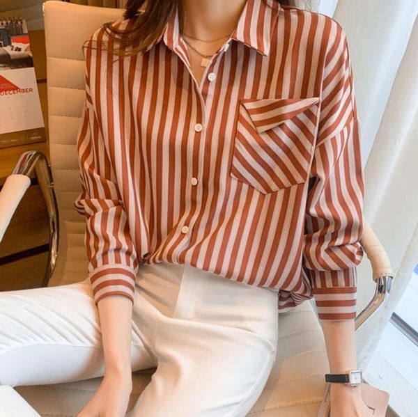 women's blouses & shirts 2021spring women casual stripe long sleeve office retro chiffon pocket loose shirt ladies plus size tunic top, White
women's blouses & shirts 2021spring women casual stripe long sleeve office retro chiffon pocket loose shirt ladies plus size tunic top, White