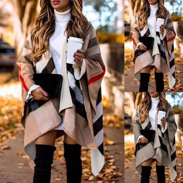 fashion autumn winter women batwing sleeve coat plaid stripes poncho scarf shawl women's jackets, Black;brown
fashion autumn winter women batwing sleeve coat plaid stripes poncho scarf shawl women's jackets, Black;brown
