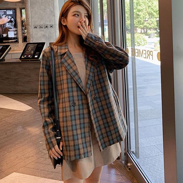 vintage loose women plaid blazer double-breasted full sleeve grid female jacket retro suits outerwear 2021 autumn women's & blazers, White;black
vintage loose women plaid blazer double-breasted full sleeve grid female jacket retro suits outerwear 2021 autumn women's & blazers, White;black