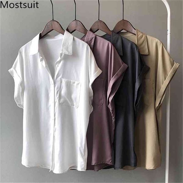summer korean casual women shirt short sleeve turn-down collar pocket solid loose female blusas mujer 210513, White
summer korean casual women shirt short sleeve turn-down collar pocket solid loose female blusas mujer 210513, White