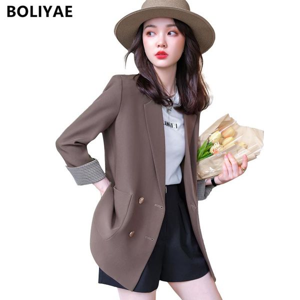 women's suits & blazers boliyae spring and autumn long sleeve blazer women fashion loose double breasted jackets female casual office c, White;black