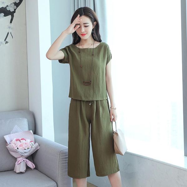 two piece dress casual cotton linen sets women summer o-neck short sleeve + capri pants female office suits set women's costumes, White
two piece dress casual cotton linen sets women summer o-neck short sleeve + capri pants female office suits set women's costumes, White