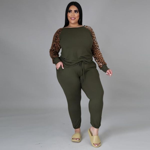 plus size tracksuits xl-5xl fall solid color leopard long sleeve o neck & pants women clothing two piece sets wholesale drop, Black
plus size tracksuits xl-5xl fall solid color leopard long sleeve o neck & pants women clothing two piece sets wholesale drop, Black