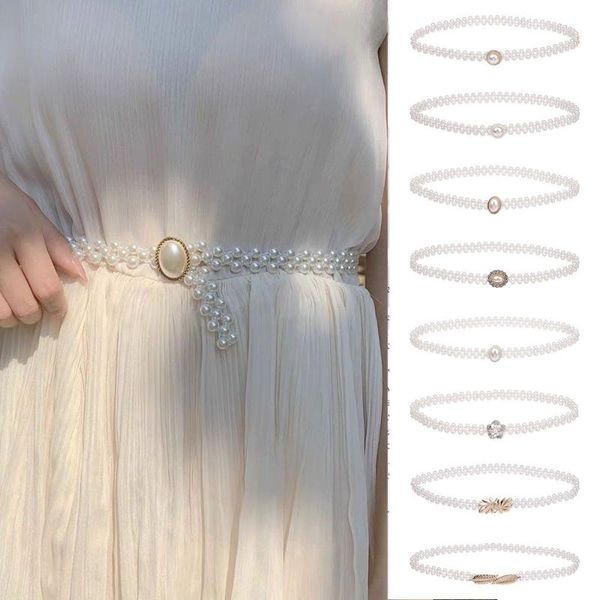 belts 1pc fashion female pearl waist belt elastic buckle dress strap chain elegant decoration clothing supplies accessory, Black;brown 
belts 1pc fashion female pearl waist belt elastic buckle dress strap chain elegant decoration clothing supplies accessory, Black;brown