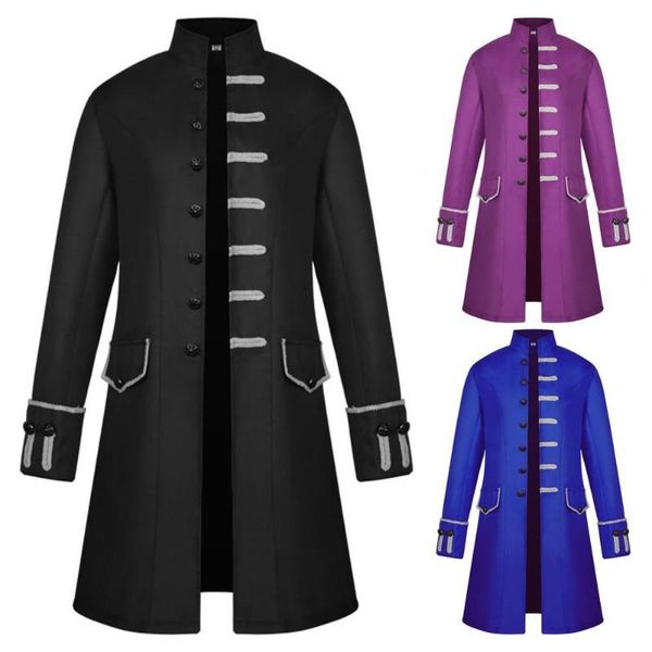 men's jackets 80%stand collar men coat solid color two pockets buttons closure halloween jacket cosplay costume, Black;brown 
men's jackets 80%stand collar men coat solid color two pockets buttons closure halloween jacket cosplay costume, Black;brown