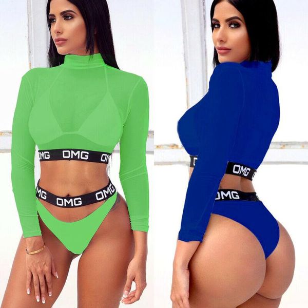 women's swimwear 3pcs women swimming bikini sets push-up padded bra mesh sheer swimsuit set long sleeve high waist beachwear, White;black
women's swimwear 3pcs women swimming bikini sets push-up padded bra mesh sheer swimsuit set long sleeve high waist beachwear, White;black
