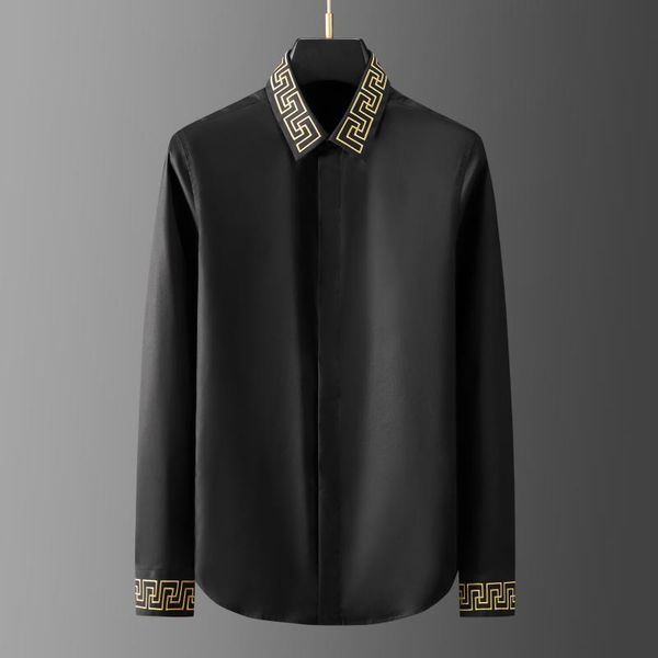 men's casual shirts 2021 100% cotton long sleeve shirt men gilding embroidery business dress mens fashion cothing trends, White;black
men's casual shirts 2021 100% cotton long sleeve shirt men gilding embroidery business dress mens fashion cothing trends, White;black