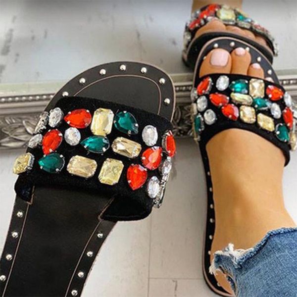 slippers women gem particle rhinestone rivet female flats ladies fashion open toe slides summer woman footwear plus szie, Black
slippers women gem particle rhinestone rivet female flats ladies fashion open toe slides summer woman footwear plus szie, Black