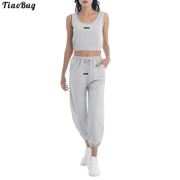 running sets tiaobug 2pcs women summer cotton sport suit u neck sleeveless cropped and pants set for gym yoga fitness sportswear, Black;blue
running sets tiaobug 2pcs women summer cotton sport suit u neck sleeveless cropped and pants set for gym yoga fitness sportswear, Black;blue