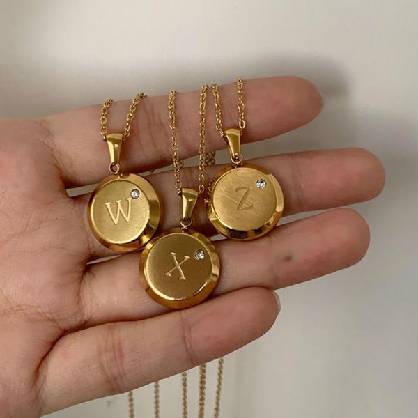 chains goth initial necklace round circle letter pendants necklaces gold color stainless steel for women trend zircon jewelry, Silver
chains goth initial necklace round circle letter pendants necklaces gold color stainless steel for women trend zircon jewelry, Silver