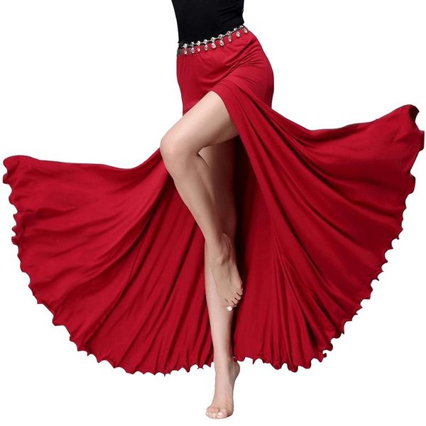 women dance accessories adjustable fit elastic waistband side slit belly modal long skirt for training stage wear, Black;red
women dance accessories adjustable fit elastic waistband side slit belly modal long skirt for training stage wear, Black;red