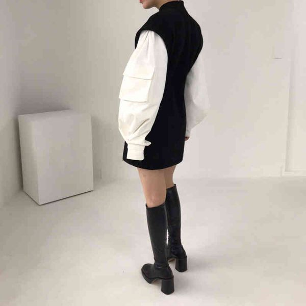Half High Collar Fake Two-piece Dress Woman Spring Lantern Sleeve Contrast Stitching Pleated Waist Dress Tide, Black;gray
Half High Collar Fake Two-piece Dress Woman Spring Lantern Sleeve Contrast Stitching Pleated Waist Dress Tide, Black;gray