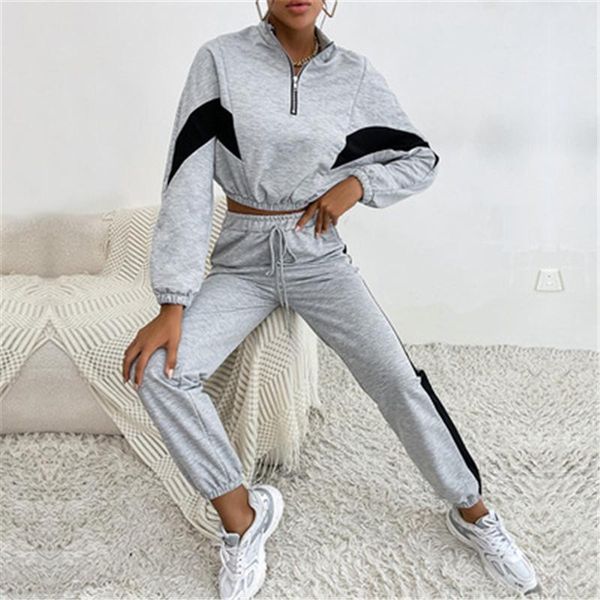 women's two piece pants autumn women set short sweatshitrt ang long pathwork turtlenck grey color, White
women's two piece pants autumn women set short sweatshitrt ang long pathwork turtlenck grey color, White
