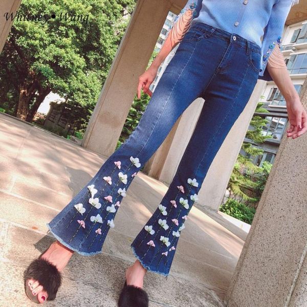 women's jeans whitney wang 2021 spring autumn fashion streetwear beading 3d florals flare women denim pants, Blue
women's jeans whitney wang 2021 spring autumn fashion streetwear beading 3d florals flare women denim pants, Blue