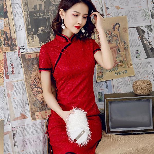 ethnic clothing elegant slim oriental traditional qipao lady stand collar formal classic short sleeve cheongsam vintage lace chinese dr, Red
ethnic clothing elegant slim oriental traditional qipao lady stand collar formal classic short sleeve cheongsam vintage lace chinese dr, Red